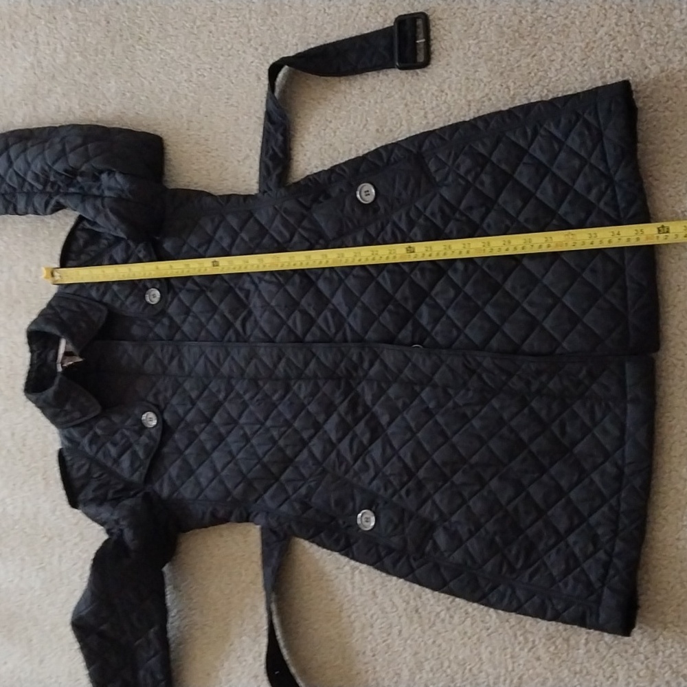 BURBERRY CHECK LINED BELTED QUILTED BLACK TRENCH COAT - Picture 9 of 11